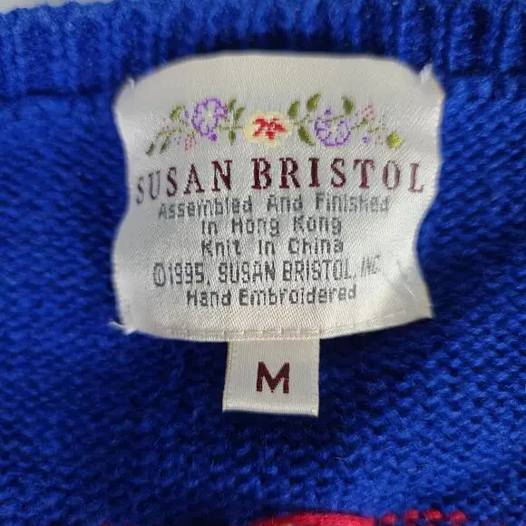 Susan Bristol Blue Red Green Noah's Arc Animals Knit Cardigan Sweater M - Picture 3 of 4